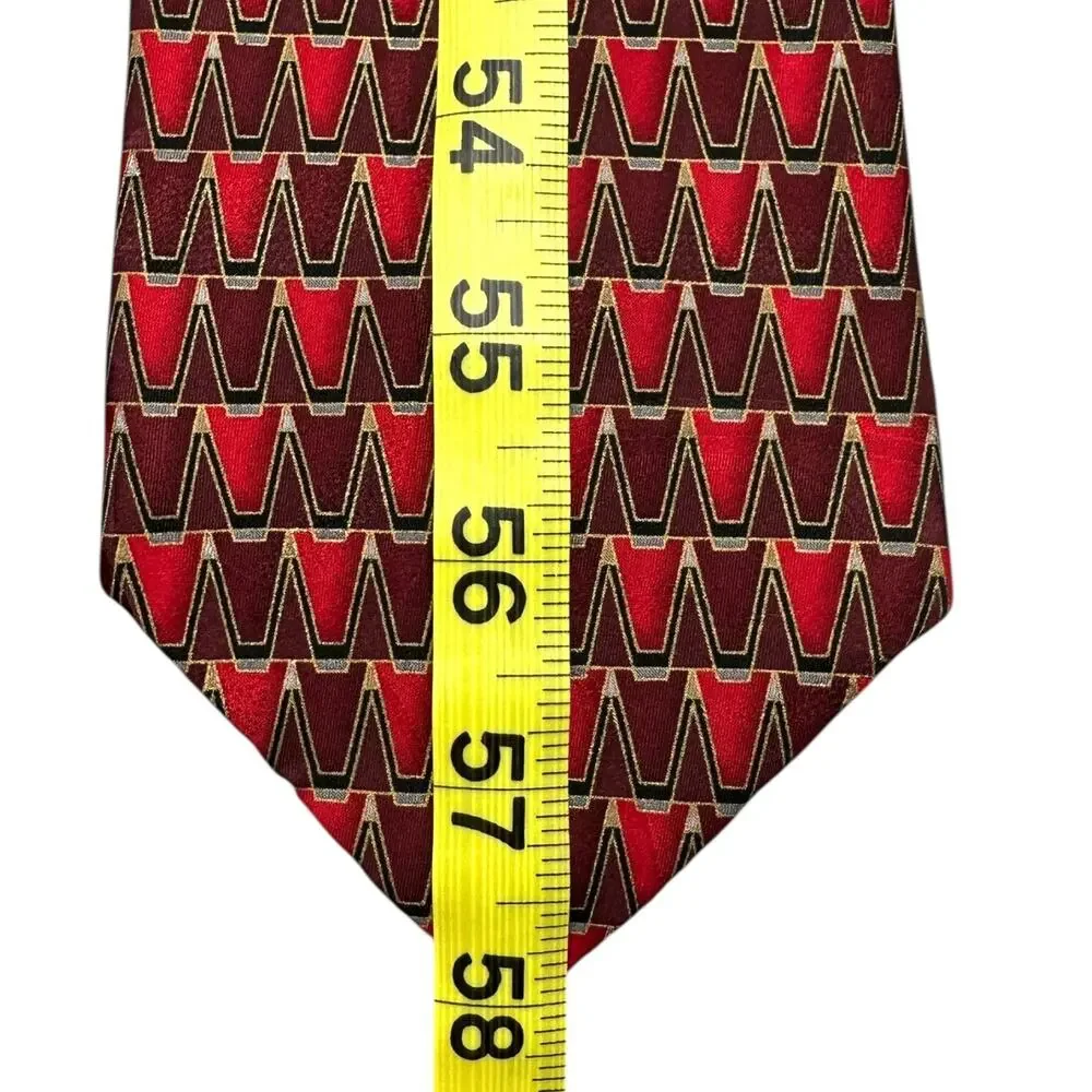 Umberto Bossi‎ Red Vintage Dress Tie Italian Silk Geometric Pattern 58